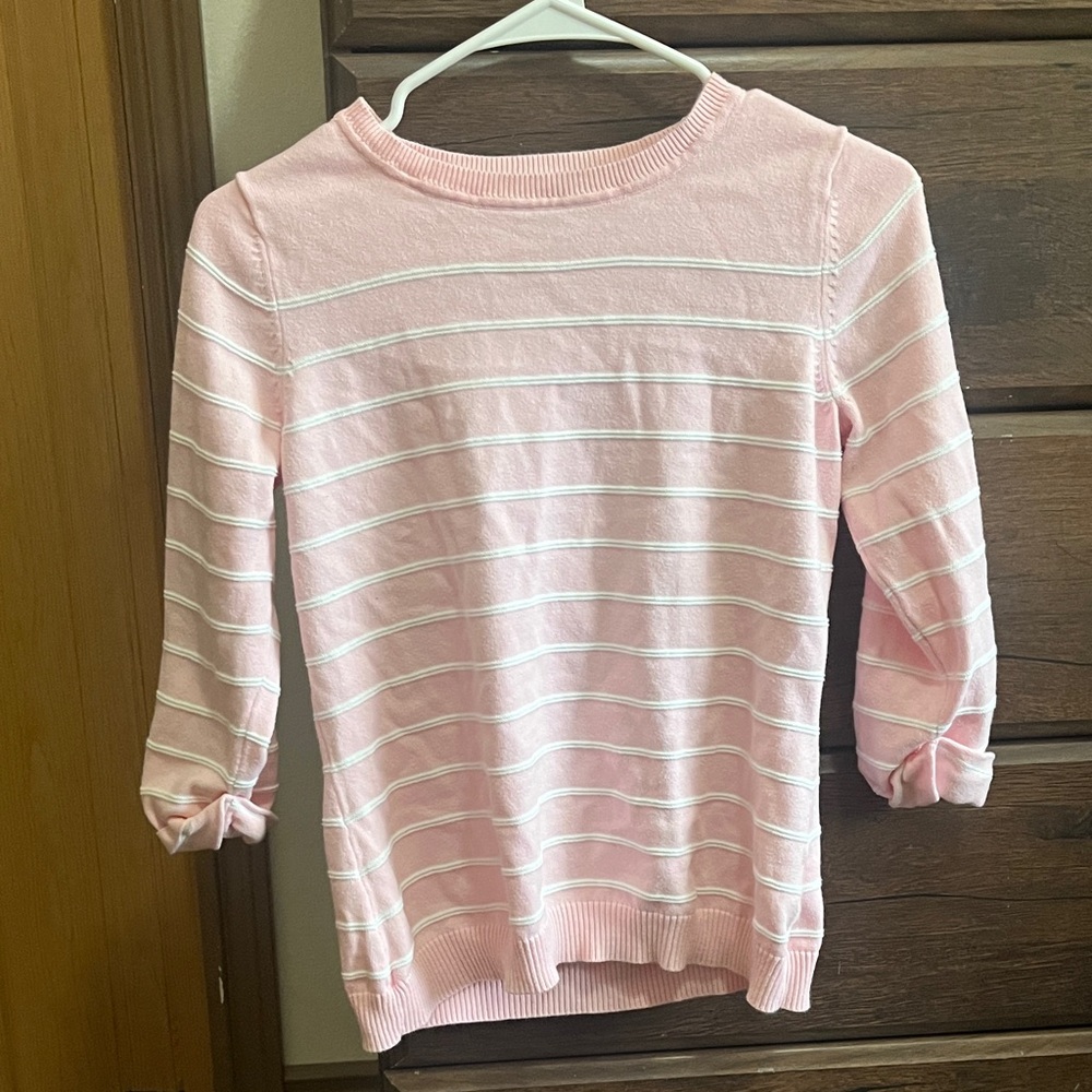croft & barrow Pink and White Striped Crewneck Sweater shirt
